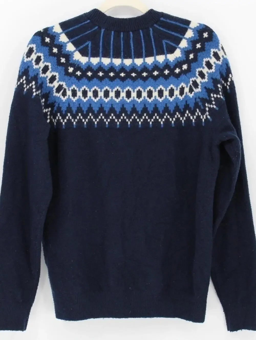 Gap $88 Small Navy Blue White Fair Isle Nordic Crew Neck Wool Blend Sweater